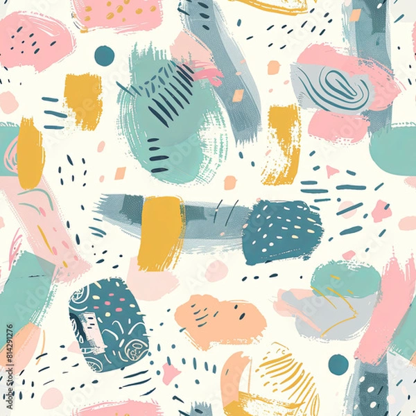 Fototapeta Seamless doodle pattern, colorful with pastel colors, digital paper for printing, graphic design, product designs, stickers and many more.	
