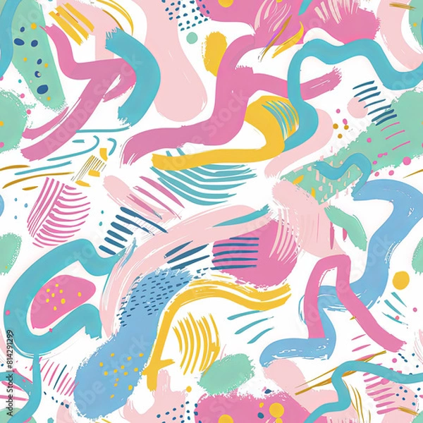 Fototapeta Seamless doodle pattern, colorful with pastel colors, digital paper for printing, graphic design, product designs, stickers and many more.	
