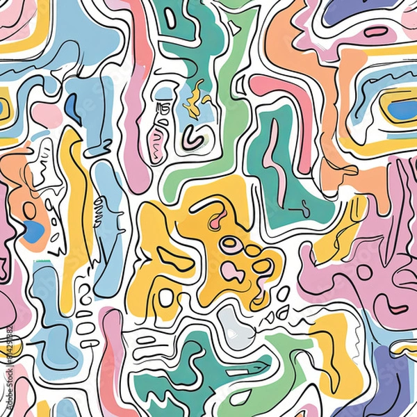 Fototapeta Seamless doodle pattern, colorful with pastel colors, digital paper for printing, graphic design, product designs, stickers and many more.	
