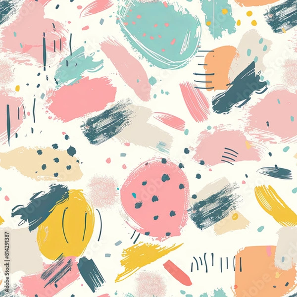 Fototapeta Seamless doodle pattern, colorful with pastel colors, digital paper for printing, graphic design, product designs, stickers and many more.	
