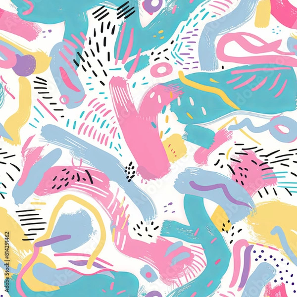 Fototapeta Seamless doodle pattern, colorful with pastel colors, digital paper for printing, graphic design, product designs, stickers and many more.	

