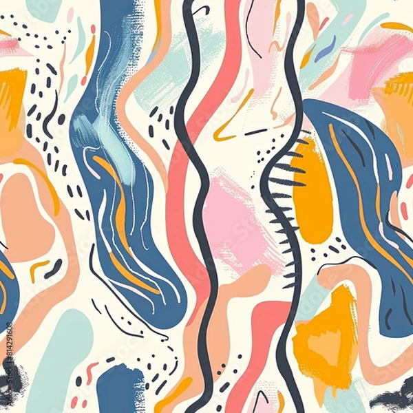 Fototapeta Seamless doodle pattern, colorful with pastel colors, digital paper for printing, graphic design, product designs, stickers and many more.	
