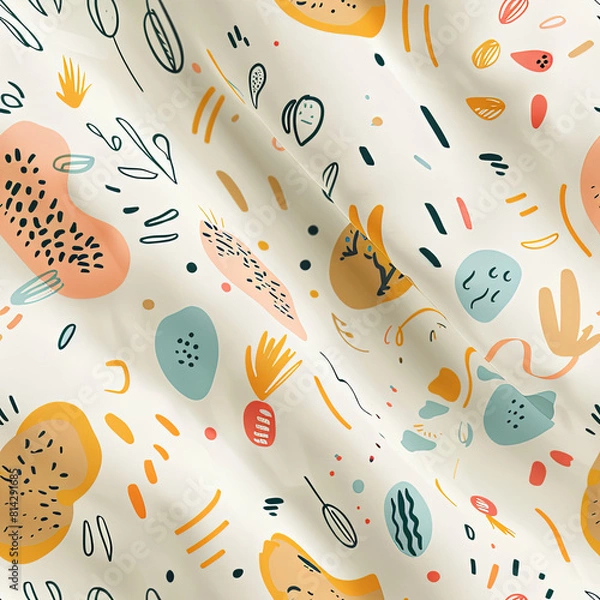 Fototapeta Seamless doodle pattern, colorful with pastel colors, digital paper for printing, graphic design, product designs, stickers and many more.	
