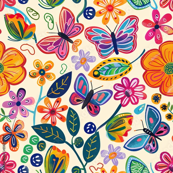 Fototapeta Seamless doodle pattern, colorful with pastel colors, digital paper for printing, graphic design, product designs, stickers and many more.	
