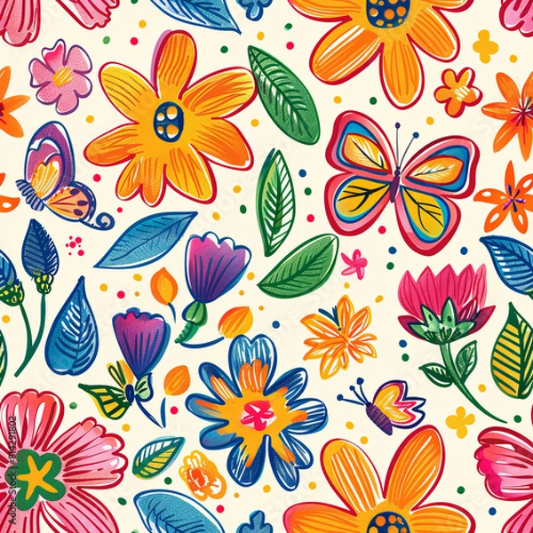 Fototapeta Seamless doodle pattern, colorful with pastel colors, digital paper for printing, graphic design, product designs, stickers and many more.	
