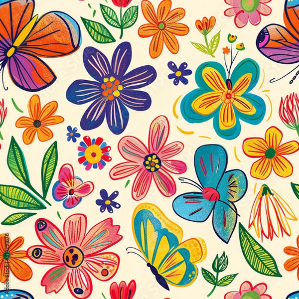 Fototapeta Seamless doodle pattern, colorful with pastel colors, digital paper for printing, graphic design, product designs, stickers and many more.	
