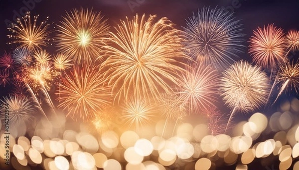 Fototapeta realistic white and red fireworks in the night sky