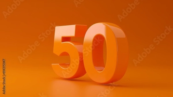 Fototapeta A realistic glossy number 50, designed in a 3D style imitation, stands out against a solid orange background
