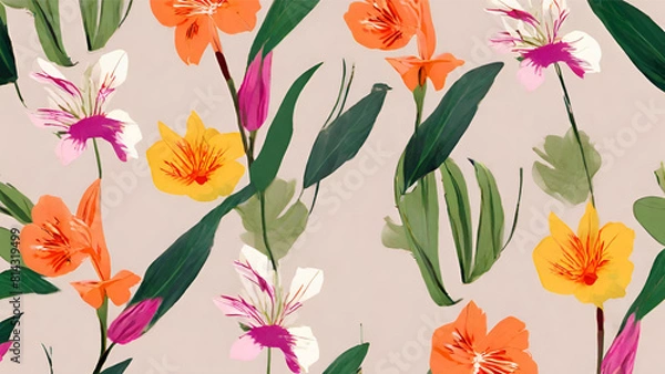Fototapeta A Seamless Pattern With Exotic Spring Floral