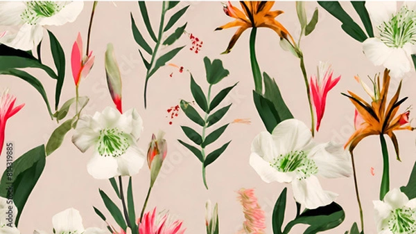 Fototapeta A Seamless Pattern With Exotic Spring Floral