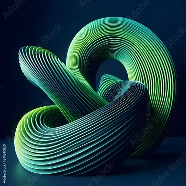 Fototapeta Abstract 3d rendering of twisted shape in blue and green colors.