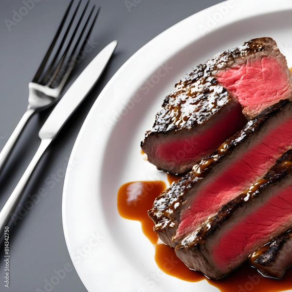 Obraz Grilled steak, Juicy steak, Medium rare steak, Cooked beef