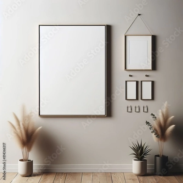 Fototapeta A picture frame and plants on a wall image photo lively has illustrative meaning.