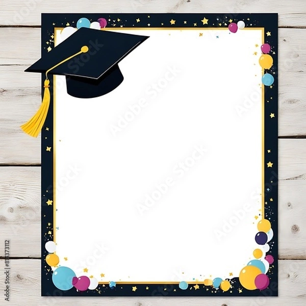 Fototapeta Graduation cap with festive background, blank space for text
