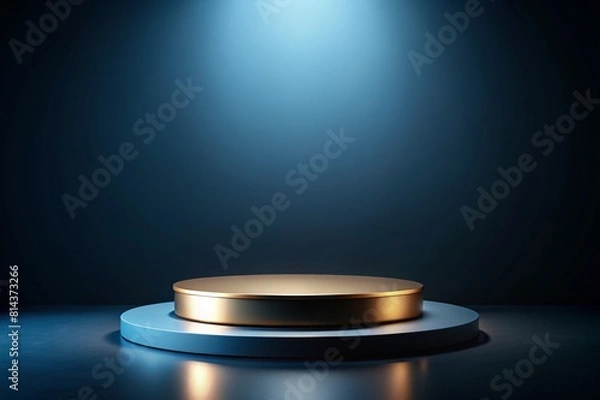 Obraz gold podium with blue background and spotlight