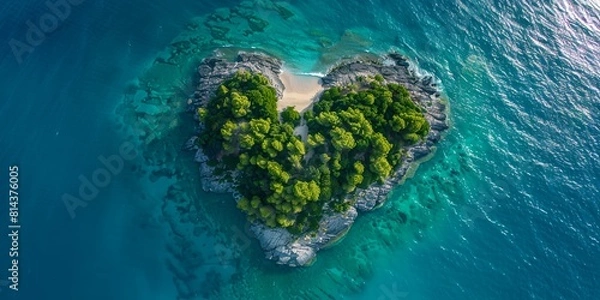 Fototapeta a heart shaped island in the middle of the ocean