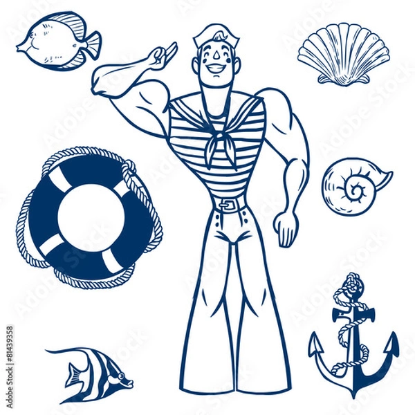 Obraz Vector sea icon set. Set of nautical design elements