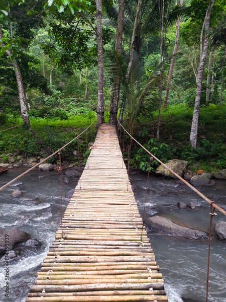Fototapeta the views of bamboo bridge on the river