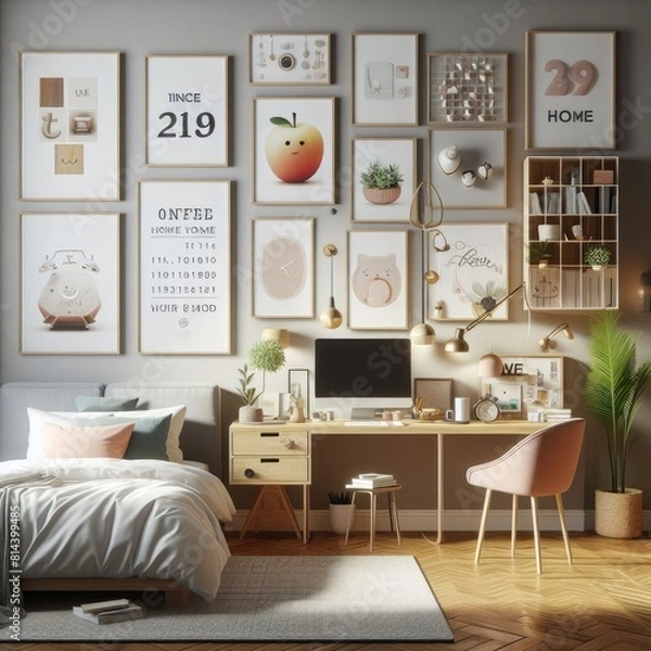 Obraz Bedroom sets have template mockup poster empty white with a desk and Bedroom interior image art art photo harmony.