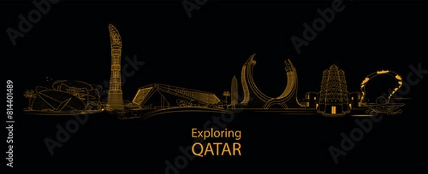 Fototapeta Explore Qatar. modern skyscrapers in Qatar doha illustration