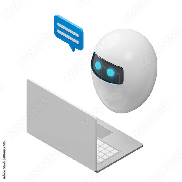 Obraz AI chatbot assistant, automatic reply message, 3d illustration, not AI generated, transparent background