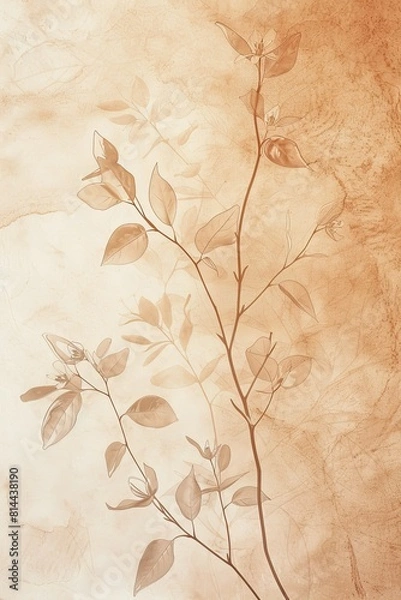 Fototapeta Minimalist Botanical Art: Digital Illustration Blending Japandi Elements with Line Art and Earth Tones