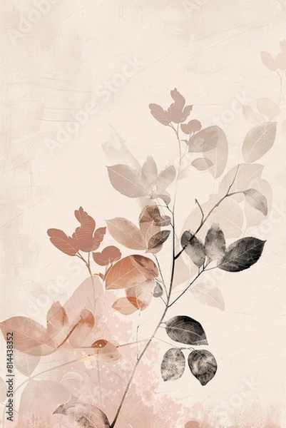 Fototapeta Japandi-Inspired Botanical Line Art: Digital Illustration with Muted Earth Tones & Organic Textures