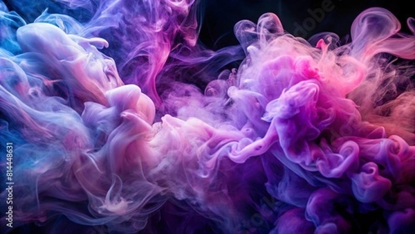 Fototapeta A captivating swirl of colored smoke creates an abstract composition, blending vibrant blue, purple, and pink hues against a dark background, suggesting fluid motion and ethereal beauty.