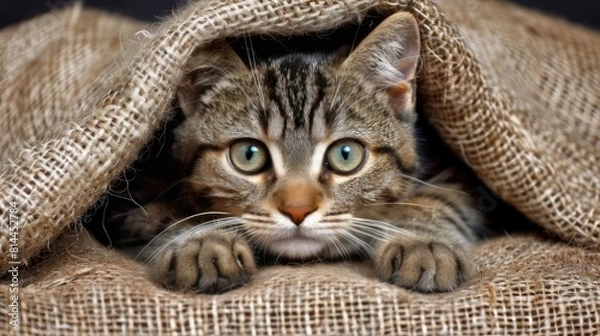 Fototapeta Cozy Cat Hideaway: A Delightful Moment of Feline Playtime