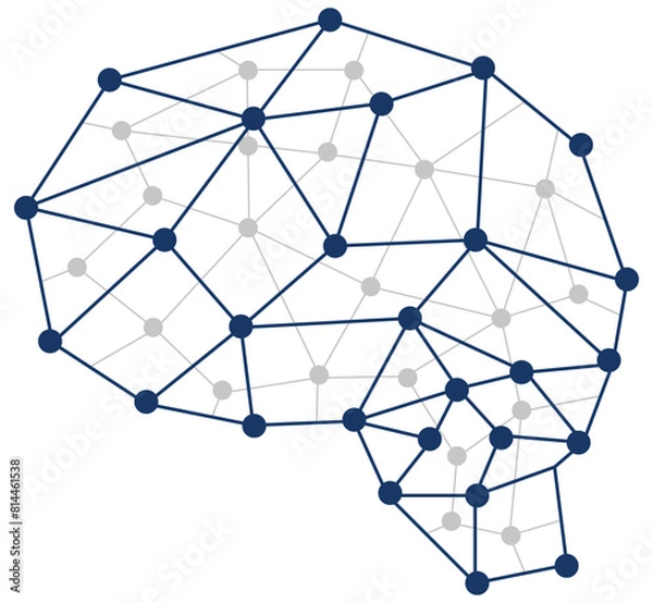Fototapeta Artificial Intelligence symbol, networking with dots connection, brain of human, intelligence and wisdom sign