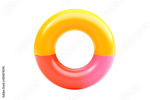 Fototapeta 3D rendering of an inflatable ring. The ring is made of two colors, yellow and pink. It is isolated on a transparent background.