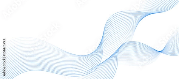 Fototapeta Abstract modern background with blue wavy lines and particles. Technology backdrop.
