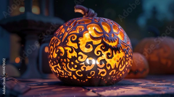Fototapeta Enchanting Pumpkin Illumination on Spooky October Evening
