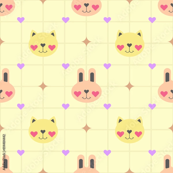 Obraz Cute Rabbit and Cat Pattern Background Color