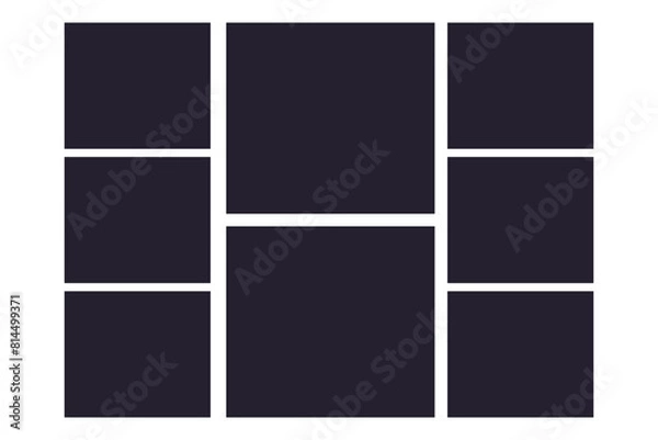 Fototapeta Photo grid collage frames template, moodboad layout, mosaic border, scrapbook set isolated on background. Presentation display mockup.