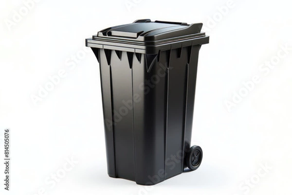 Fototapeta black garbage bin Isolated on white background