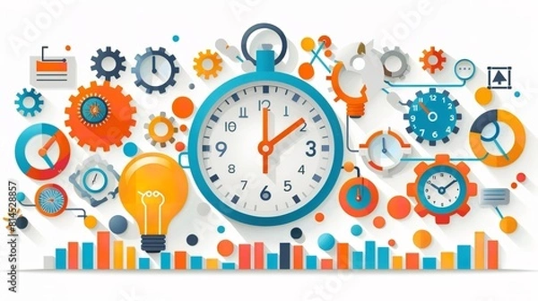 Fototapeta A clock nestled among various gears and cogs, depicting intricate machinery and precision engineering