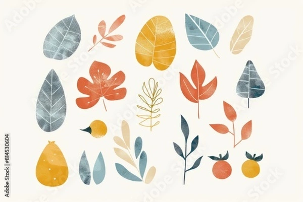 Fototapeta Set of autumn leaves with texture on a white background