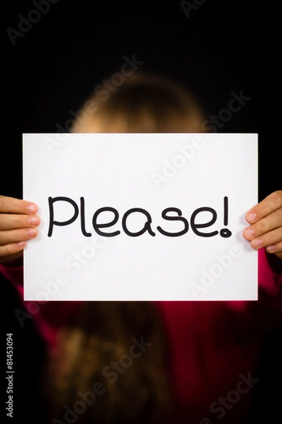 Fototapeta Child holding Please sign