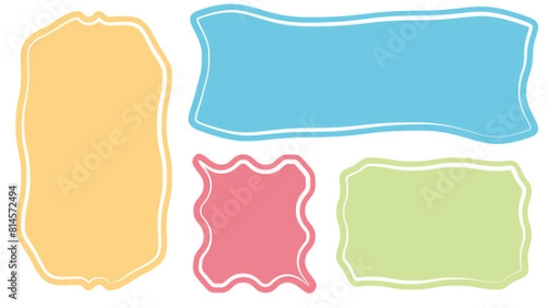 Obraz Cute quote color frames blank template collection. Hand drawn style minimalist colorful memo poster set. Empty speech bubbles for text. Crayon drawing organic rectangles blank. label, sticker, chat