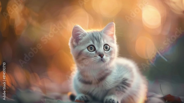Fototapeta Kitten with bokeh lights in the background. an enchanting backdrop. Generative AI
