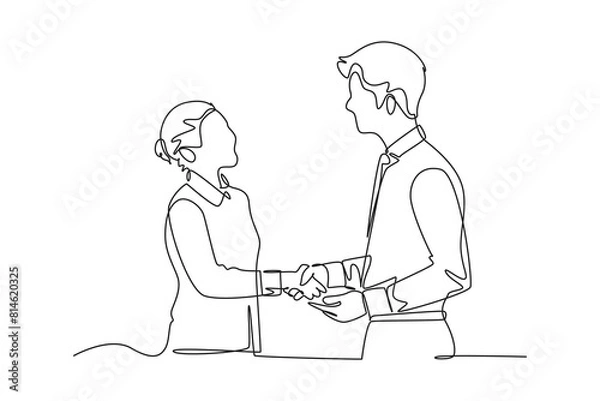 Fototapeta One continuous line drawing of client and customer concept. Doodle vector illustration in simple linear style.