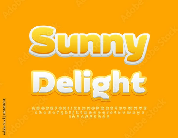 Fototapeta Vector summer banner Sunny Delight. Artistic Yellow Font. Set of creative Alphabet Letters and Numbers.