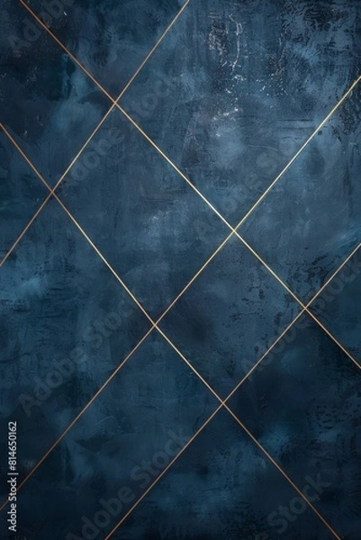 Fototapeta Abstract geometric blue golden gold dark 3d texture wall with squares and square rectangular rectangles cubes background banner illustration, textured wallpaper..