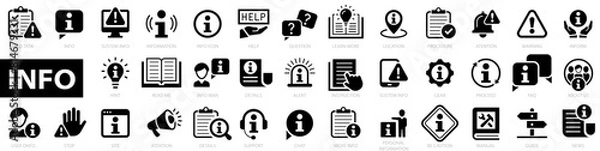 Fototapeta Information icon set. Vector set of information flat icons.Containing icons instructions, guide, manual, an info center, support, news, guide, reference, help and more. Vector illustration.