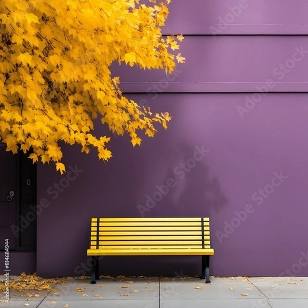 Fototapeta A Bench In Front Of A Purple Building 