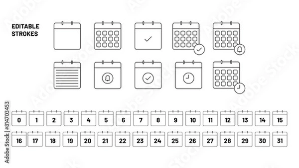 Fototapeta Calendar vector icons. Set of calendar symbols in line style illustration. Calendar dates.