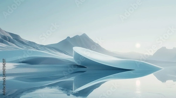 Obraz The image is of an icy landscape with a large, blue glacier in the foreground
