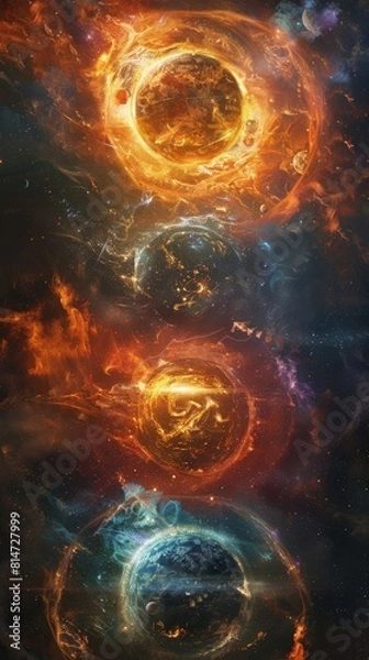 Fototapeta Historical progression series of paintings showing the transformation of a supernova remnant over centuries