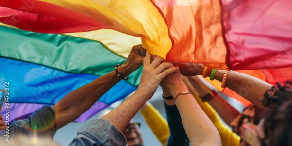 Fototapeta Visuals of LGBTQ+ employees being part of team activities and being supported by allies in the workplace